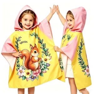 Kids Hooded Poncho Towel Custom Microfiber Hooded Beach Towel Eco friendly Cape Bath Towel Custom logo Size Customized Pattern