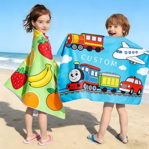 Kids Hooded Towel Customized Printed Designs Soft Absorbent Eco Friendly Quick Dry Hoodie Beach Pool Bath Time