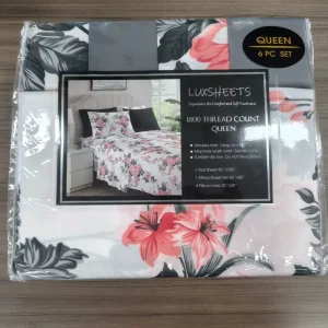 King Queen Size 6-Piece Floral Printed Polyester Bedding Set with Sheets and Pillowcases for Bedroom