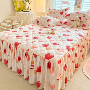 King Queen Size Thick Knitted Fitted Bed Sheet Skirt Set Elastic Skirt Cover 200TC Eco-friendly Polyester Filling Plain Style