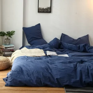 King Size 100% Cotton Comforter Bed Set 400TC Woven Stone Washed All Season Eco-Friendly Wedding Four Piece Kit Includes Flat