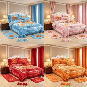King Size 12PCS Blanket with Curtain 2 Ply Thick Soft Reversible Plush Winter Warm Raschel Blanket Fade Resistant