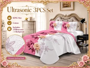 King Size 3PCS Quilted Coverlet Set Soft Ultrasonic Bedspread and Pillow Sham Set