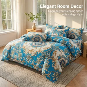 King Size 4-Piece Luxury Modern Bedding Set 100% Polyester Stripes Pattern Sheet Pillowcase Duvet Cover Breathable Fade