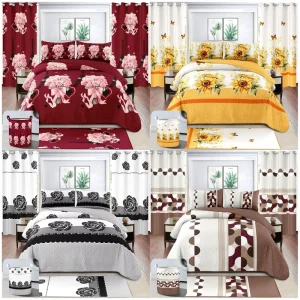King Size Bedding Set 8PC Red Rose Print Quilted Coverlet & Curtains for Wedding Festival