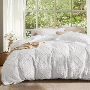 King Size Boho Shabby Chic Duvet Cover Tufted 100% Polyester Eco Friendly All Seasons 3 Piece Embroidery Set for Hotel Home Use