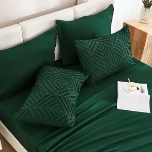 King Size Comforter Set 7 Pieces Dark Green Lightweight Comforter Fluffy Tufted Bedding Set