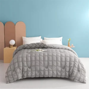 King Size Comforter Set 7 Pieces Plaid Seersucker Bedding Set Soft Lightweight Down Alternative Comforter