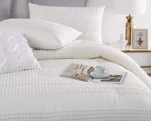 King Size Comforter Set White Comforter Boho Tufted Lightweight Bedding Sets 3PCS Soft Jacquard with 2 Pillow Cases