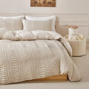 King Size Cotton Jacquard Duvet Cover Set 3 Piece Breathable Bed Linen Embroidered Quilts Flat Sheets Simple
