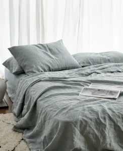 King Size Duvet Cover Preshrunk Washed Belgian Duck Egg Blue Color Pure Linen Bedding Sheet Set for Hotel