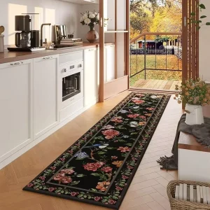 Kitchen Cushioned Rubber Non Slip Runner Mat Long Washable Rug PVC coated Fabric Backing Modern Abstract Pattern Pet Friendly