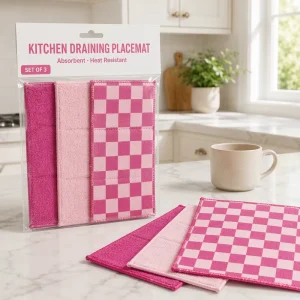Kitchen Draining Placemat Non-Slip Absorbent Dish Drying Mat Quilted Microfiber Quick Dry Heat Resistant Table Pad