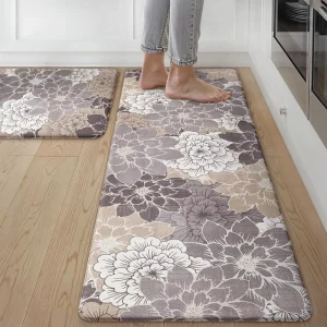 Kitchen Mats Floor Rugs Non Slip Washable Waterproof Cushioned Anti Fatigue Mat Floral Runner Rug for Laundry Sink Office
