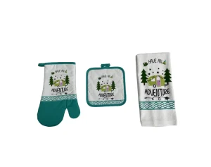 Kitchen Textiles Set of 3 Towels Oven Mitt Potholder Kit Custom Printing Polyester Towels Heat Resistant Oven Gloves