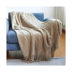 Knit 100% Acrylic Textured Solid Fringe Home Chair Sofa Couch Bed Decor Throw Blankets