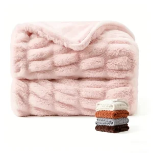 Knit Fluffy Soft Pink Blanket Rabbit Faux Fur Throw Blanket