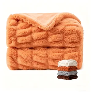 Knit Fluffy Soft Pink Blankets Throws Rabbit Faux Fur Orange Throw Blanket