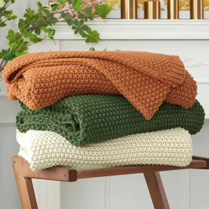 Knit Lightweight Burnt Orange 100% Organic Cotton Blanket for Sofa Couch Bed Baby Nursery Modern Throw Blanket51″x 63″