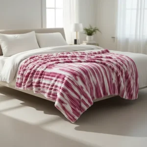 Knit Rabbit Faux Fur Fluffy Soft Cozy Warm Printed Stripe Blankets Throws for Winter