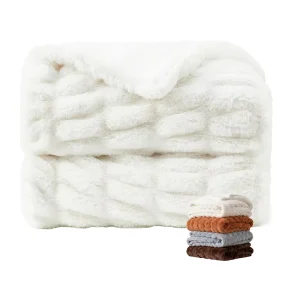 Knit Rabbit Faux Fur Soft Fluffy Polyester Spandex Plush Throw Blanket