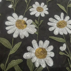 Knitted 100% Acrylic Embroidered Daisy Fabric for Womens Dresses and Accessories Abrasion resistant Apparel Fabric