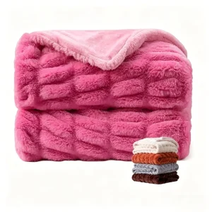 Knitted 95 Polyester 5% Spandex Winter Rabbit Rabbit Faux Fur Soft Sofa Plush Throw Blanket