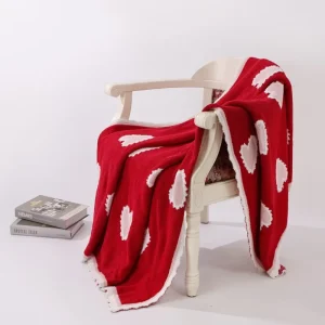 Knitted Blanket 50*70″ 100% Polyester Heart Jacquard Red Throw Blanket for Family Warm Care