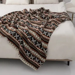 Knitted Blanket Cotton Acrylic Aztec Throw Boho Throw Bohemian Blanket