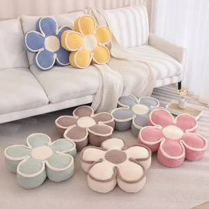 Knitted Decorative Throw Pillow with Cartoon Floral and Geometric Designs Plush Material for Hotel and Hospital Use
