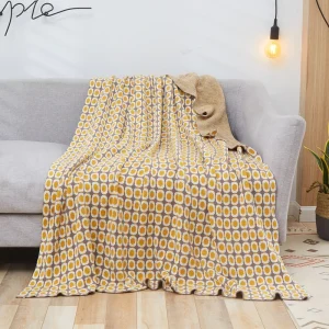 Knitted Jacquard 100% Cotton Throw Blanket Skin-Friendly All-Season Bed & Home Use