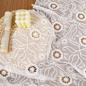 Knitted Laser Cut Chain Stitch Embroidery Tulle Fabric Hollow Vine Rose Floral Mesh Lace for Girls Wedding Bridal Veil Dress