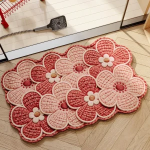 Knitted Look Rubber Bath Mat Soft Absorbent Thin Bathroom Rug Quick Dry Non Slip Floor Mat for Toilet Entryway