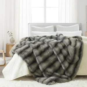 Knitted Luxury Fuzzy Cozy Soft Plush Animal Wolf Fox Faux Fur Throw Blanket for Winter