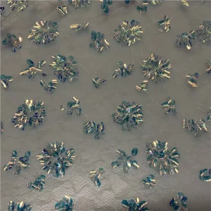 Knitted Luxury Glitter Snow Flower Net Tulle Sequin Embroidered Fabric for Wedding Swimwear Accessories Club