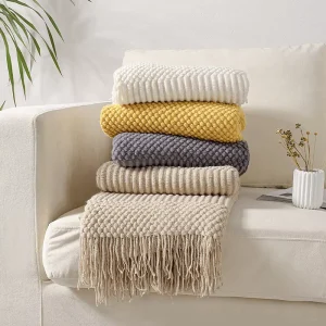 Knitted Luxury Throw Blankets for Sofa Couch with Tassels Solid Acrylic Woven Decor Blanket Soft Warm Throws Indoor Bed