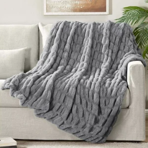 Knitted Polyester Spandex Fluffy Rabbit Faux Fur Soft Plush Throw Blanket for Home Decor