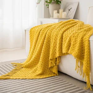 Knitted Throw Blanket for Couch and Bed Soft Living Room Home Decor Knitted Blanket with Tassel Lightweight Farmhouse Blanket