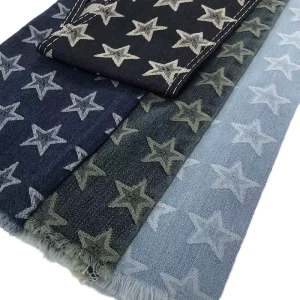 Knitted Twill 10 Yarn Five Pointed Star Jacquard Denim Fabric for Men’s and Women’s Coats and Trousers