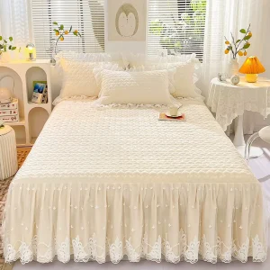 Korean Bed Skirts Set Double Laced Bedspread Home Bed Cover With Pillow Case Beautiful Bedding Skirt Hotel Home Textiles