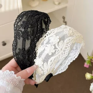 Korean Embroidered Geometric Plastic Fashion Hairband for Women Vintage Flower Lace Wide Edge Bridal Headband Wedding Accessory