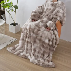 Korean Mink Faux Fur Raschel Blanket 100% Polyester Solid Pattern Knitted Technique