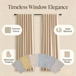 Korean Modern Pleated Style Thermal Insulated Waterproof Blackout Curtains Valances Black Linen Blend Window Coverings