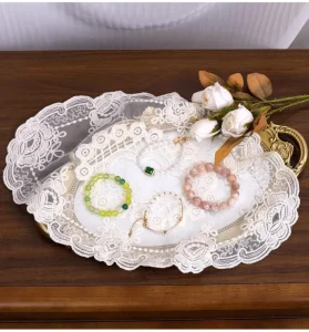 Korean Palace Chic Retro Embroidered Large Beige Retro Lace Placemats French Crochet Doilies Handmade Embroidered Table Mats