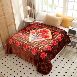 Korean Style Adult Blanket Raschel Faux Mink Fur Blanket Large Size with Rose Print Soft Luxurious and Warm