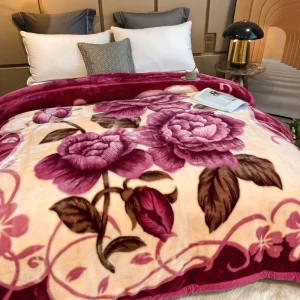 Korean Style Double Size Blanket Warm Knitted Soft Fleece Throw with Rose Print Adult Blanket for Bed Raschel Mink Blankets