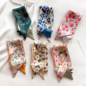 Korean Style Floral Print Hair Scarf Lightweight Summer Long Fresh Letter Print Neck Scarf Versatile Bag Tie Ribbon Accessories