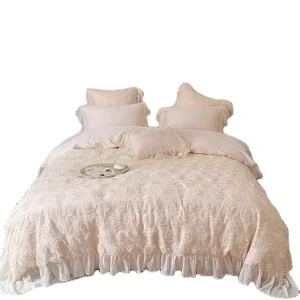 Korean Style Full Cotton Jacquard Lace Princess Bed Set Luxury Wedding Duvet Cover Set