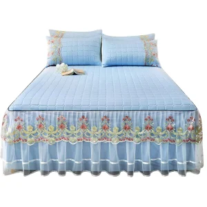Korean Style Ice Silk Latex Bed Skirts Summer Aid Folding Mat Embroidered Home Use Bed Liner