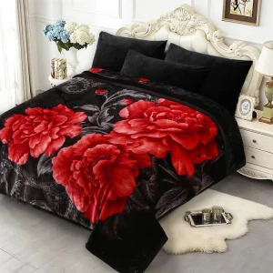 Korean Style King Size Warm Knitted Soft Rose Print Crochet Adult Blanket for Bed Raschel Mink Blanket